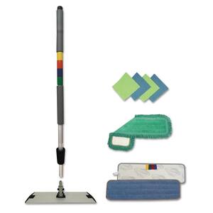 Microfiber Mopping Kit, 18 in. Mop Head, 35-60 in. Handle, Blue/Green/Gray, Wet Mop Pad Refills