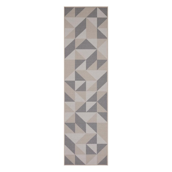 Ottomanson Basics Collection Non-Slip Rubberback Abstract Geometric 2x7 Indoor Runner Rug, 1 ft. 10 in. x 7 ft., Beige