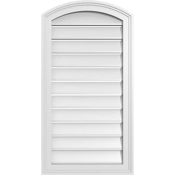 Ekena Millwork 18 in. x 32 in. Arch Top Surface Mount PVC Gable Vent: Decorative with Brickmould Frame