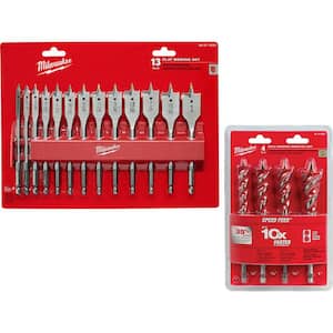 High Speed Wood Spade Bit Set with SPEED FEED Auger Wood Drilling Bit Set (17-Piece)