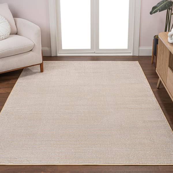 Cole Modern Minimalist Pinstripe High-Low White/Gold 5 ft. x 8 ft. Area Rug