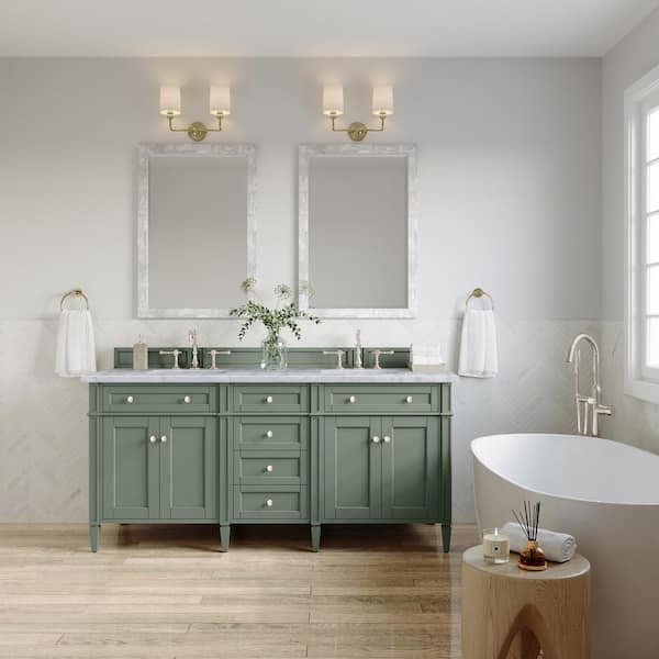 James Martin Vanities Brittany 72.0 in. W x 23.5 in. D x 33.8 in. H Bathroom Vanity in Smokey Celadon with Carrara Marble Marble Top