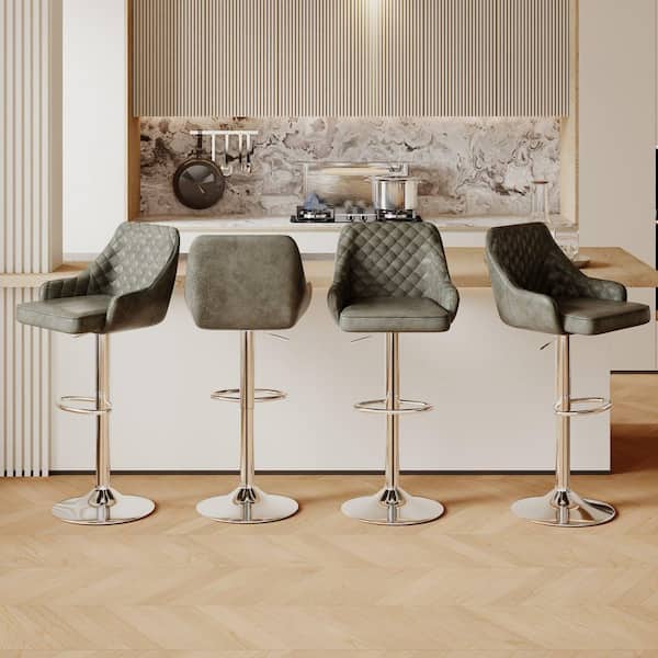 Swivel Bar Stools (Set of 4) with Back, Adjustable 37.4 in. Green Bar Chairs for Kitchen Island, Metal Barstool