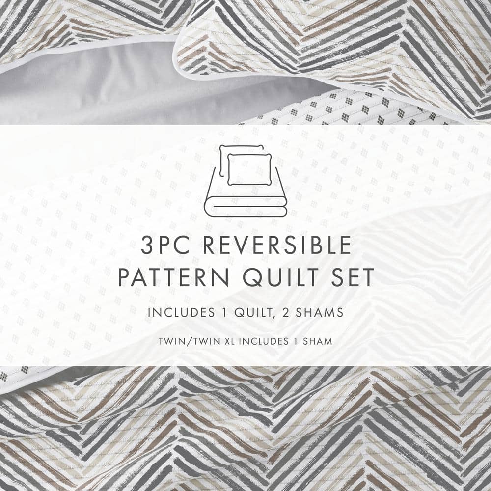 Light Gray and Taupe Reversible Microfiber Twin Quilt Set