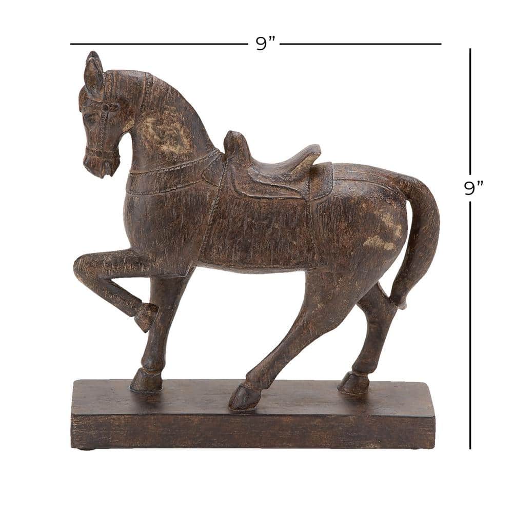 9" Brown Polystone Horse Statue with Weathered Finish