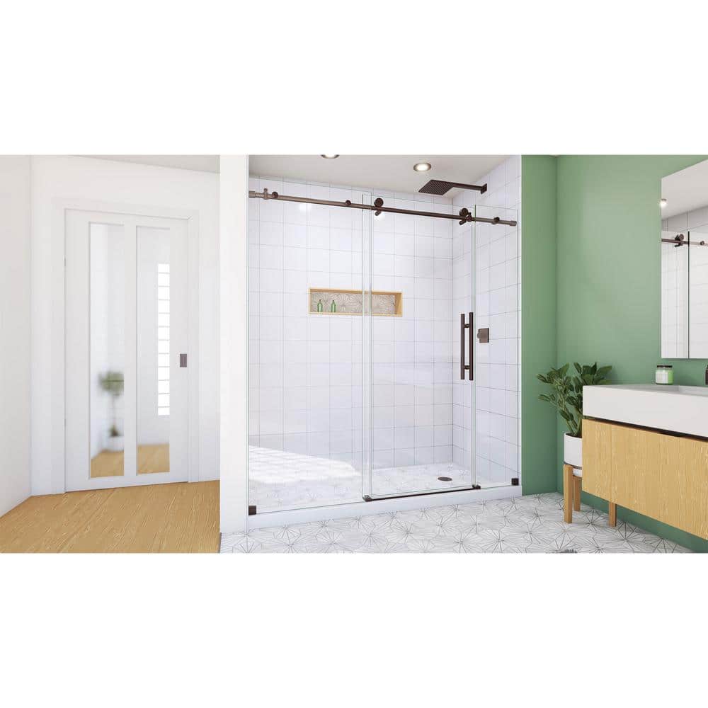 68-72" Frameless Sliding Shower Door with ClearMax Glass and Oil Rubbed Bronze Finish