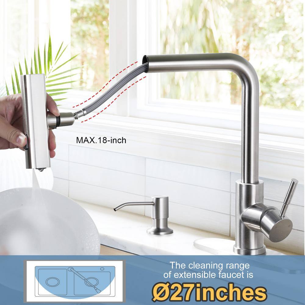 Brushed Nickel Single Handle Pull Down Kitchen Faucet with Spray
