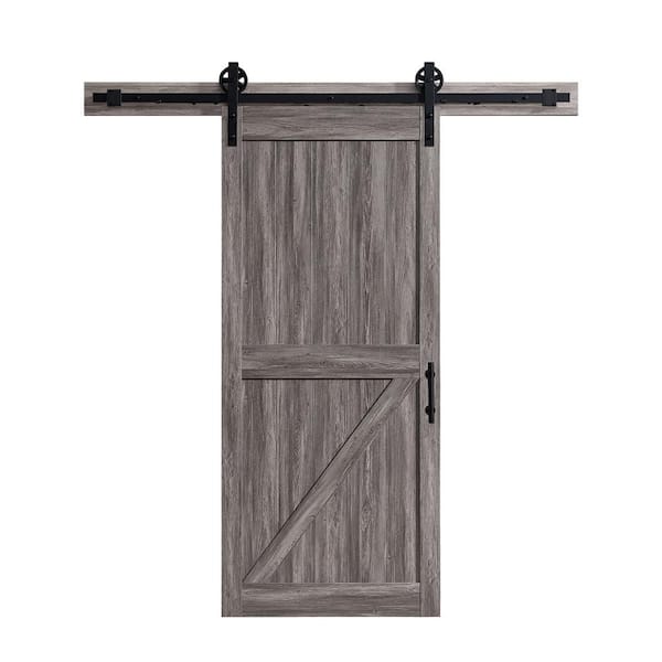 OVE Decors Westbridge 36 in. x 84 in. Textured Aged Wood Look Sliding Barn Door with Solid Core and Soft Close Hardware Kit