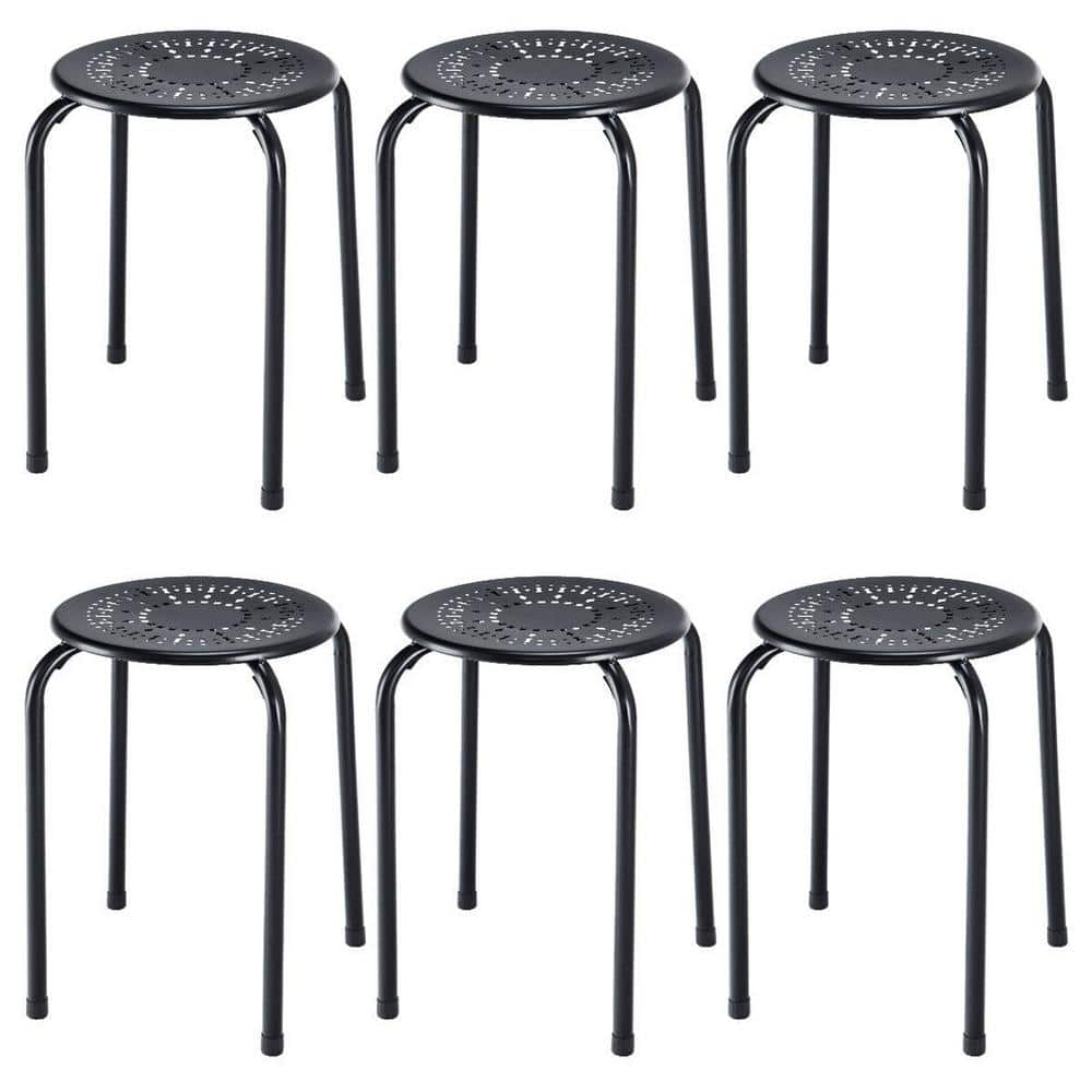 FORCLOVER 17.5 in. Black Backless Metal Stackable Bar Stools (6Piece