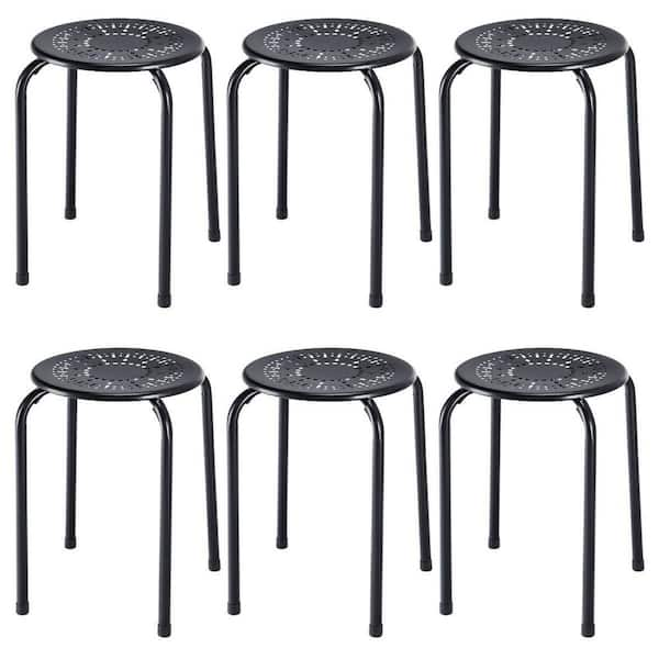 FORCLOVER 17.5 in. Black Backless Metal Stackable Bar Stools 6