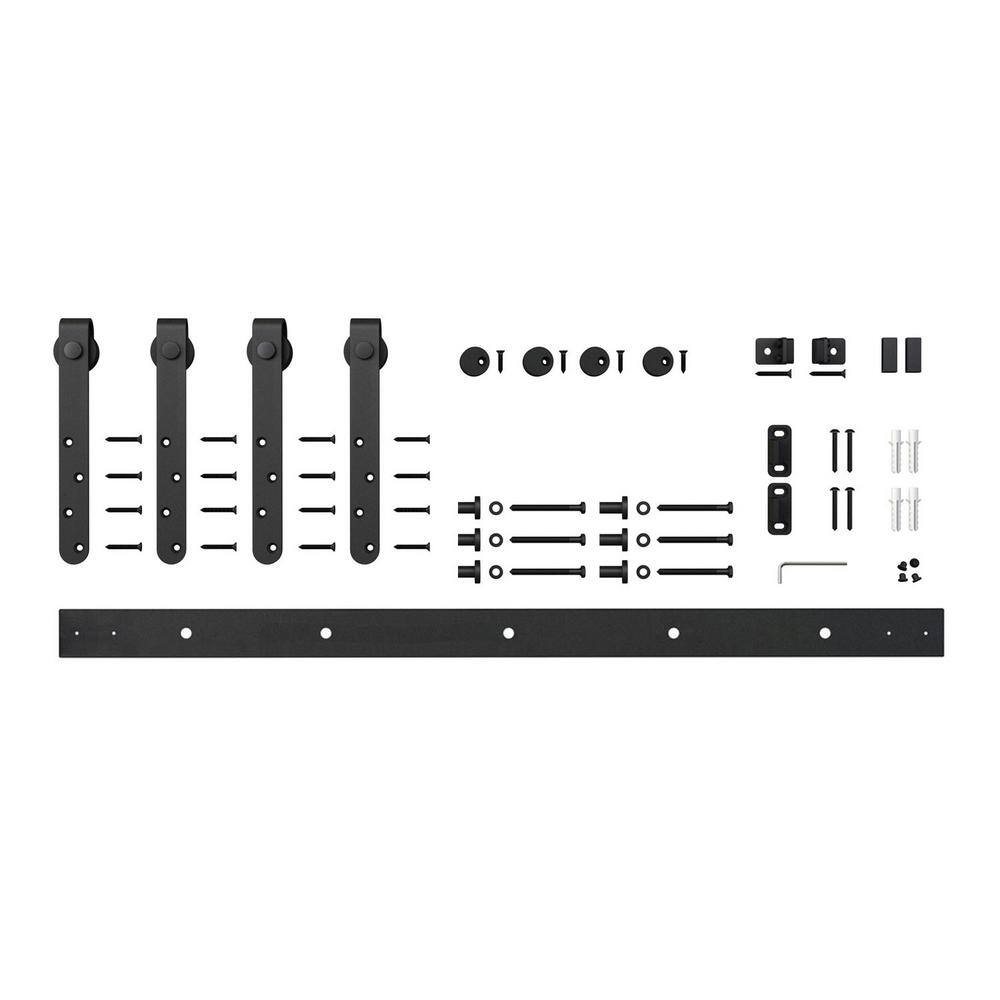4 ft. Black Solid Steel Mini Sliding Rolling Barn Door Hardware Kit for Double Furniture Wood Doors price history on PriceWatchPro