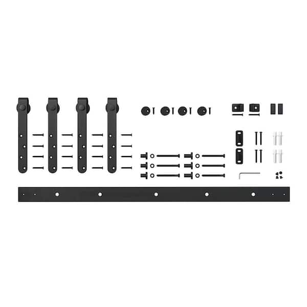 4 ft. Black Solid Steel Mini Sliding Rolling Barn Door Hardware Kit for Double Furniture Wood Doors