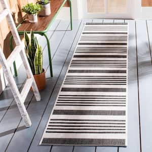 Beach House Light Gray/Charcoal 2 ft. x 10 ft. Striped Indoor/Outdoor Patio  Runner Rug