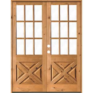 72 in. x 96 in. Knotty Alder 2-Panel Right-Hand/Inswing 1/2 Lite Clear Glass Clear Stain Double Wood Prehung Front Door