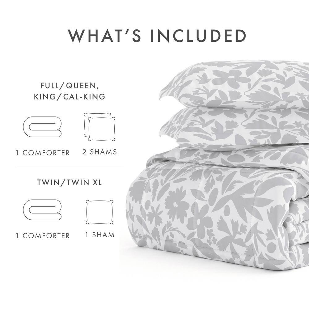 Twin Light Gray Microfiber Down Alternative Reversible Bedspread Set