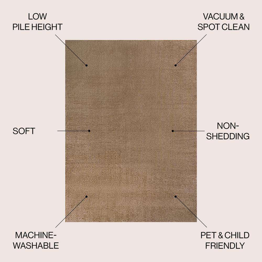 Twyla Solid Brown Low-Pile Machine-Washable Area Rug 3 x 5