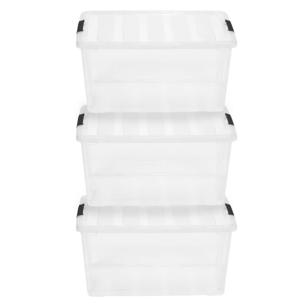 38 Qt. Stack and Pull Nesting Storage Tote, with Black Latching Clips, in  Clear, (5 Pack) 580053 - The Home Depot