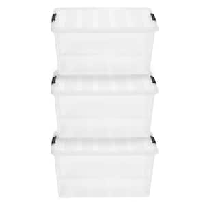 70 Qt. Stack and Pull Nesting Storage Tote, with Black Latching Clips, in Clear, (3 Pack)