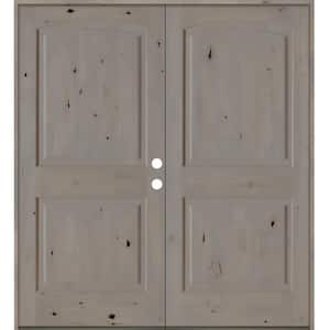 60 in. x 80 in. Knotty Alder 2 Panel Left-Hand/Inswing Grey Stain Double Wood Prehung Front Door
