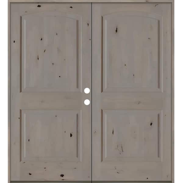 Krosswood Doors 72 in. x 80 in. Knotty Alder 2 Panel Left-Hand/Inswing Grey Stain Double Wood Prehung Front Door