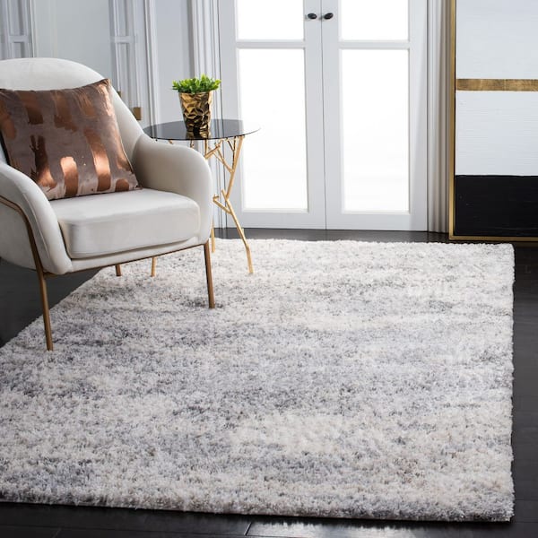 Berber Shag 2 ft. x 4 ft. Ivory/Gray Distressed Abstract Area Rug