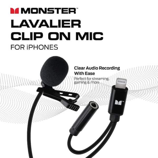 Monster Lavalier 8-Pin Clip-On Mic, iPhone/iPad Support, Plug and Play  MSV7-1028-BLK - The Home Depot