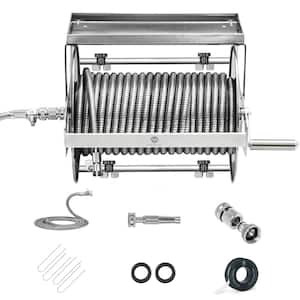 Stainless Steel 150 ft. Hose Reel with Shelf and Crank, Wall/Floor Mount, Included 100 ft. Water Hose and Accessories