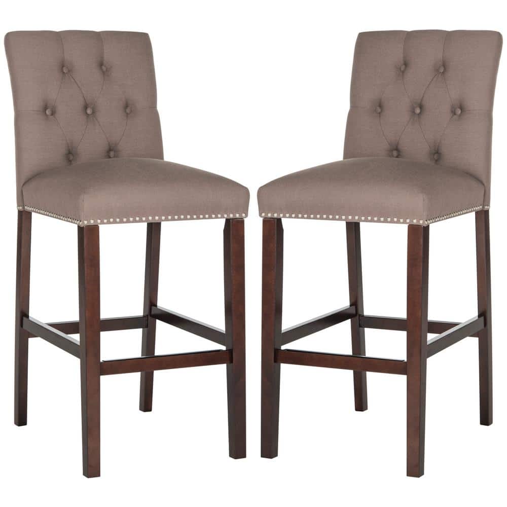 Transitional Espresso and Dark Taupe Bar Stools with Silver Nailheads (Set of 2)