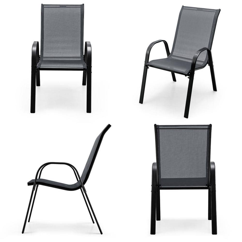 Set of 4 Gray Steel Frame Patio Dining Chairs