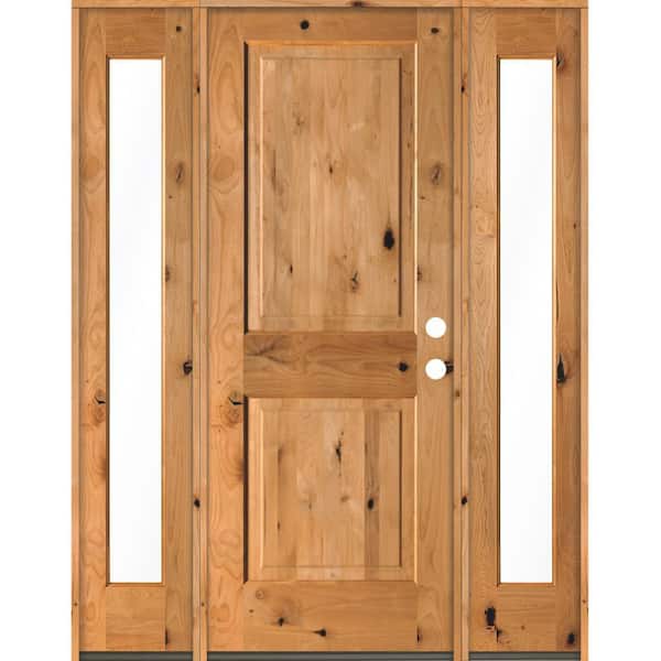 Krosswood Doors 58 in. x 80 in. Rustic Knotty Alder Square clear stain Wood Left Hand Inswing Single Prehung Front Door/Full Sidelites