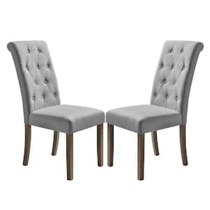 Gray Fabric Button Tufted Parsons Chair with Wood Legs, Home Kitchen Upholstered Dining Chairs Set of 2