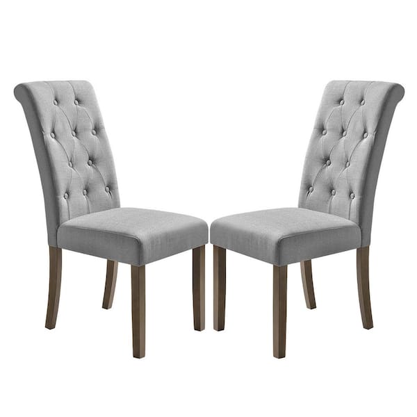YOFE Gray Fabric Button Tufted Parsons Chair with Wood Legs, Home Kitchen Upholstered Dining Chairs Set of 2