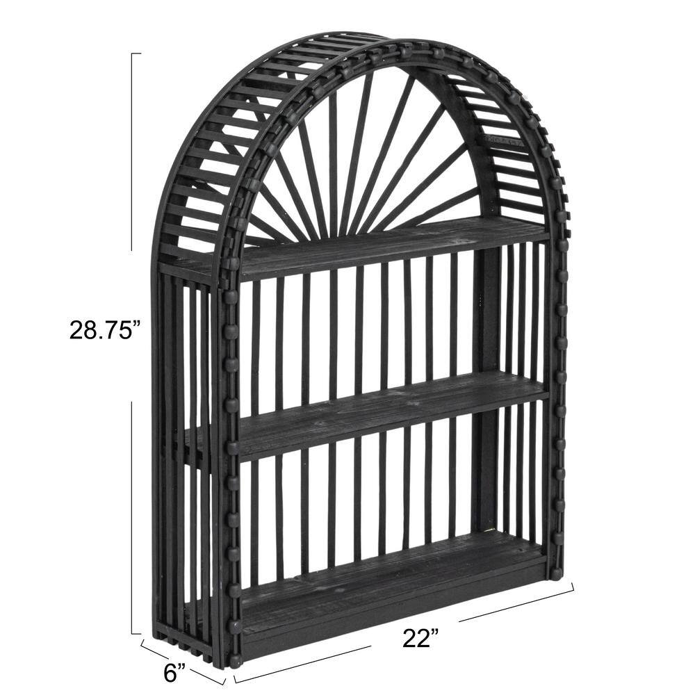 Arched Black Bamboo and Wood Wall Shelf with Three Tiers