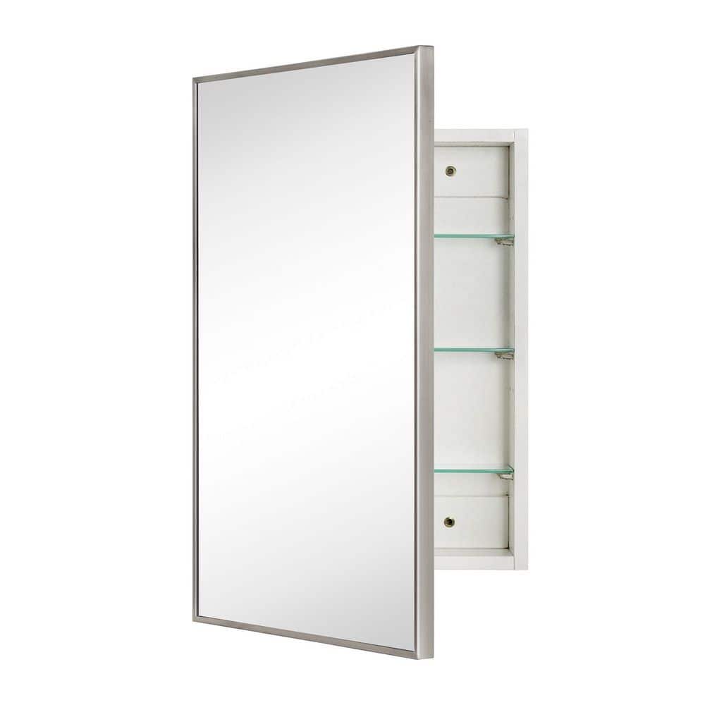 17.5 in. W x 29 in. H Rectangular Recess or Surface Mount Square Cornered Framed Medicine Cabinet with Mirror in Nickel price history on PriceWatchPro