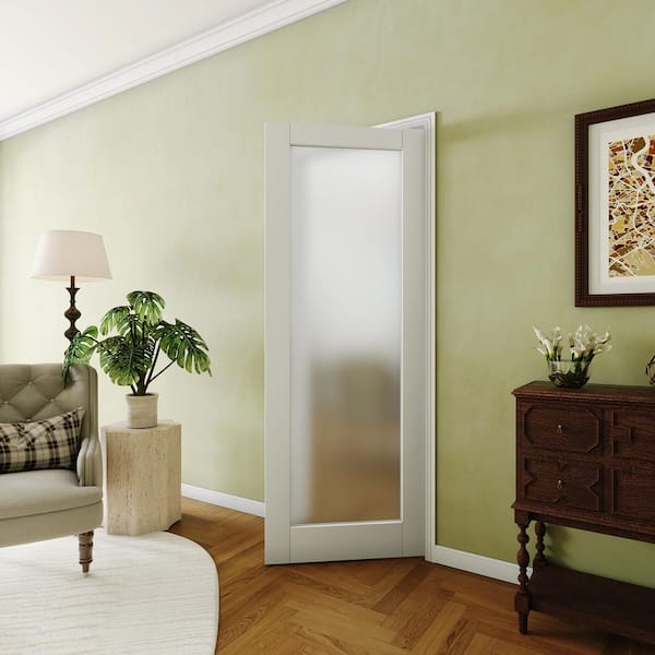 30 in. x 80 in. MDF 1-Lite Frosted Glass, White Interior Door Panels Single Pantry Door Slab Prefinished