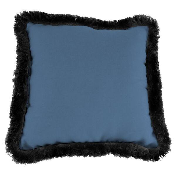 Jordan Manufacturing Sunbrella Canvas Sapphire Blue Square Outdoor Throw Pillow with Black Fringe