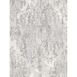 Shirley Grey Distressed Damask Paper Strippable Roll (Covers 57.8 sq. ft.)