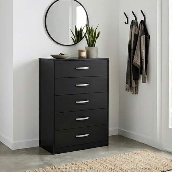 Finny Matte Black 5-Drawer 29.88 in. Wide Tall Chest of Drawers Dresser Without Mirror