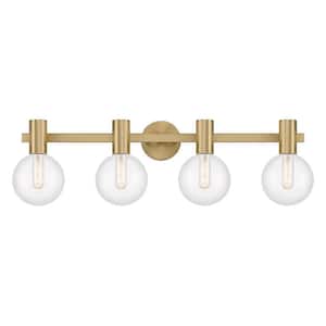 Wright 34 in. 4-Light Warm Brass Vanity Light with Clear Glass Shades