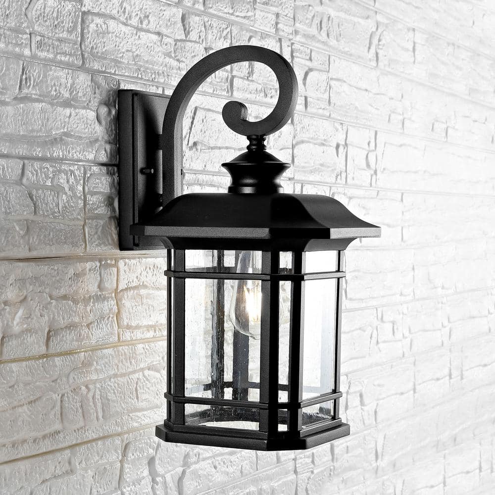 Cendra Black Aluminum Outdoor Lantern Sconce with Clear Glass
