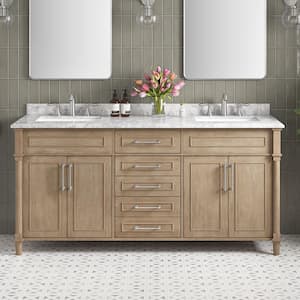 Aberdeen 72 in. Double Sink Antique Oak Bath Vanity with Carrara Marble Top (Assembled)