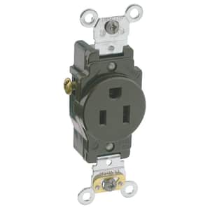 15 Amp Industrial Grade Heavy Duty Self Grounding Single Outlet, Brown