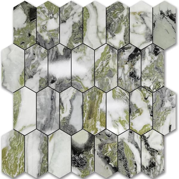 12.4 x 12 Inch Long Hexagon Peel and Stick Backsplash Tile - 10 Sheets for Kitchen and Bathroom