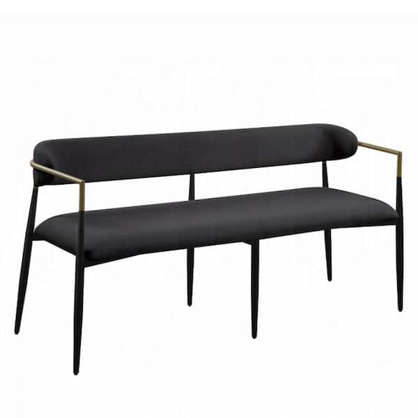 Acme Furniture Jaramillo Black Chenille and Black Finish 22 in. Bedroom Bench with Upholstered