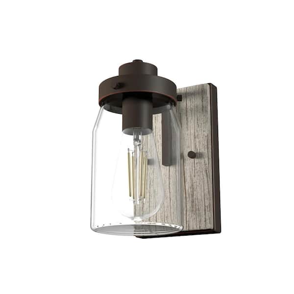 Hunter Devon Park 1-Light Onyx Bengal Wall Sconce with Clear Glass Shade Bathroom Light