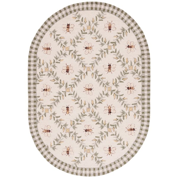 Chelsea 3 ft. x 5 ft. Oval Ivory/Green Border Diamond Floral Area Rug