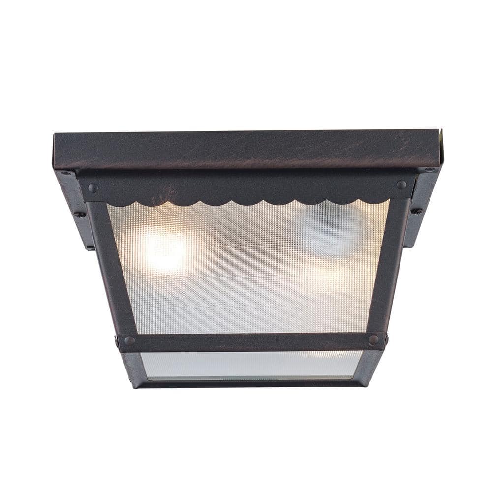 UPC 736916173162 product image for Samantha 2-Light Rust Outdoor Flush Mount Ceiling Light Fixture with Frosted Gla | upcitemdb.com