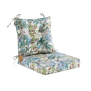 Outdoor Deep Seat Cushions Set With Tie, Extra Thick Seat:24"Lx24"Wx4"H, Tufted Low Back 22"Lx24"Wx6"H, Blue Peony