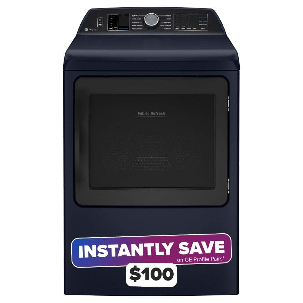 GE Profile 7.3 cu. ft. Smart Electric Dryer in Sapphire Blue with Fabric Refresh, Sanitize, Steam, ENERGY STAR