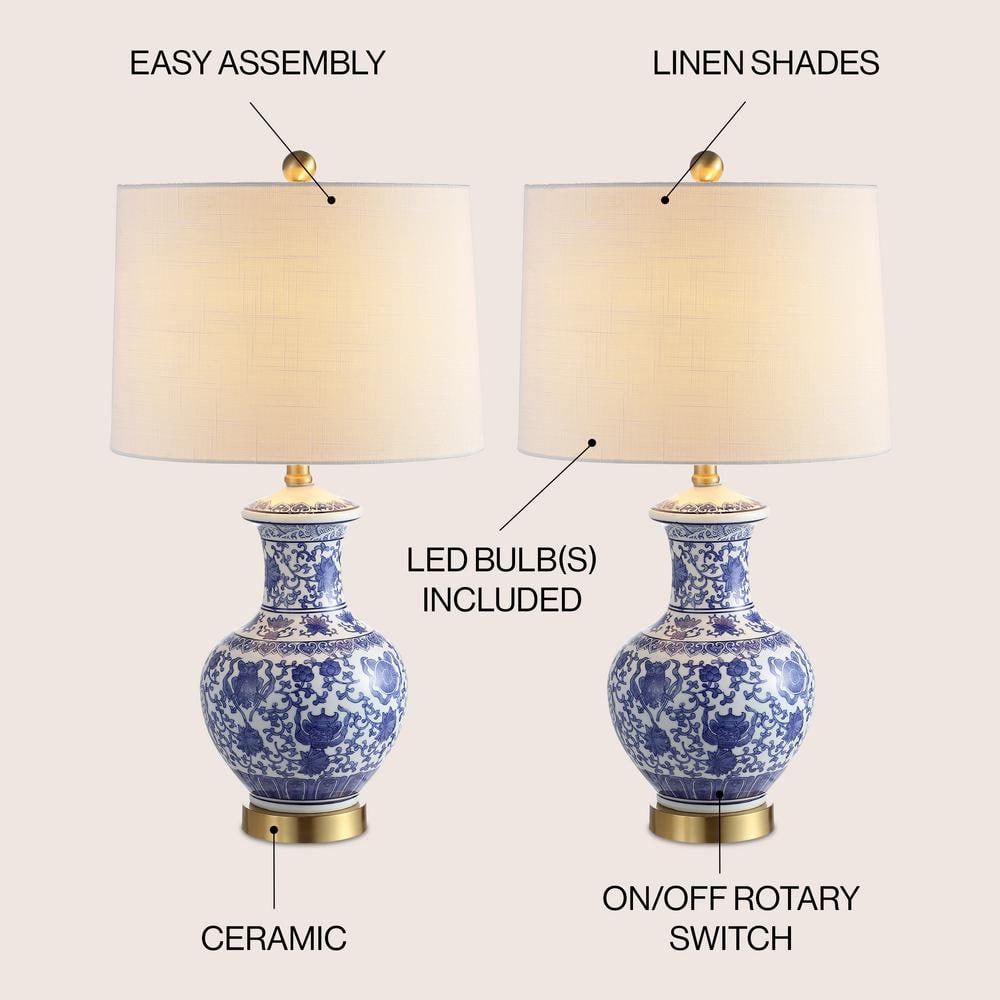 Jennifer 25.25" White and Blue Ceramic Metal Table Lamp Set
